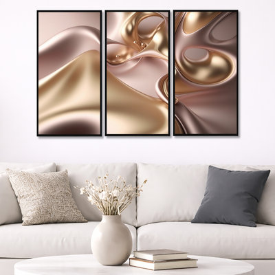 Subtile sophistication en rose exquis et doré - reproduction d'art sur toile 3 pièces
