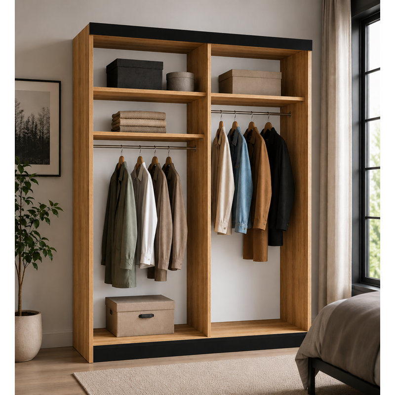 Cecillia 2 Door Wardrobe, 205cm H x 140cm W x 60cm D, Light Brown