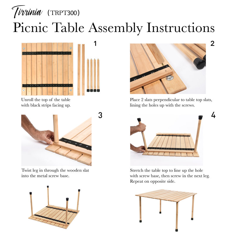 26x26in Bamboo Picnic Table with Carrying Bag + Free Picnic Pad, Outdoor Portable All-Purpose Table for Concerts, Camping, Beach, Tailgating, Patio, Kitchen, Living Room