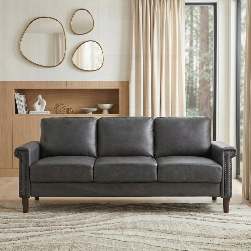 Siège de coussin de revêtement en similicuir de 1 pièce avec garniture cloutée, parfait pour les meubles de salon transitionnels et les sièges confortables.