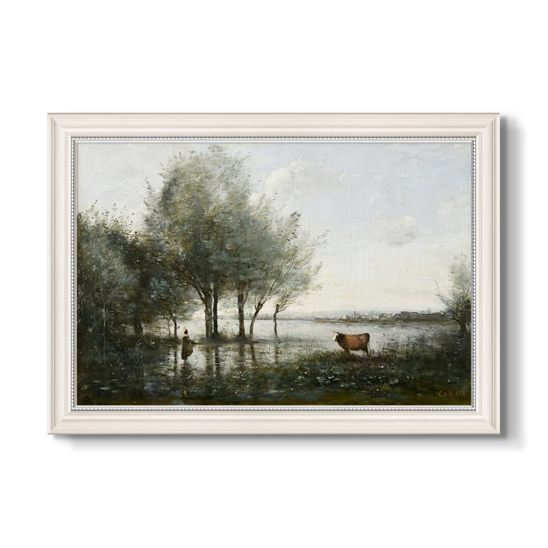 Le marais, c. 1865-1870-Jean-Baptiste-Camille Corot-Toile encadrée sur mesure, 20x28 INNER SIZE, Framed Canvas, Antique Chalk