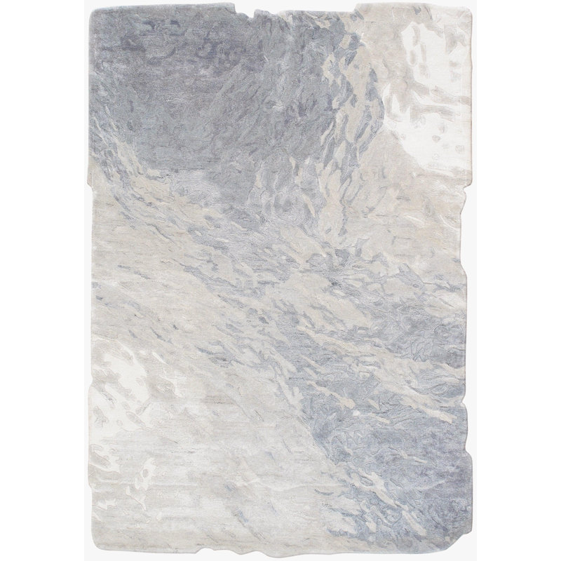 Tapis ivoire / bleu ardoise fabriqué à la main sans motif et sans motif rectangulaire en laine / coton 5 pi x 7 pi 5 po