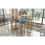 Ensemble de table de bar et chaise cinq pièces, structure dorée, plateau de table multicouche, coussin de chaise et dossier en éponge, table avec fonction de rangement (or + beige + bleu)-1122970668