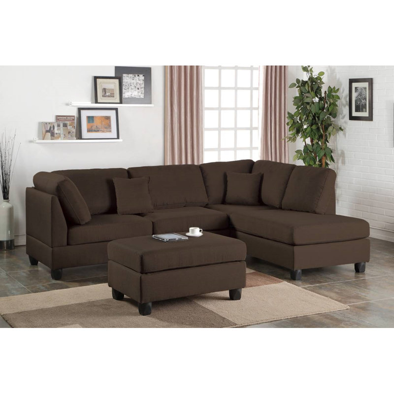 Canapé et chaise longue réversible avec repose-pieds Trusha, Mélange de polyester chocolat