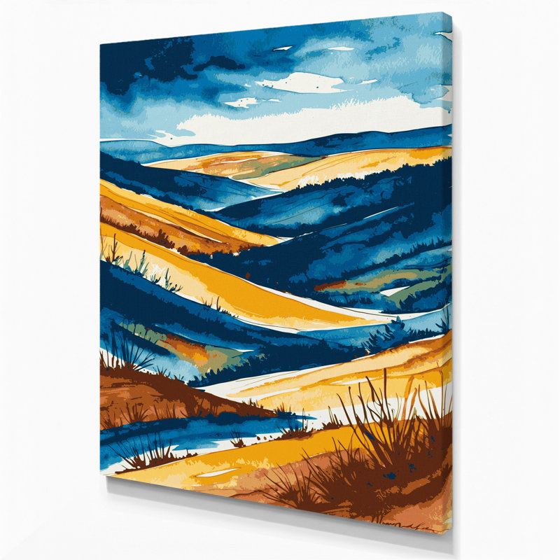 Aquarelle, paysage 1, art mural sur toile grise, H 24 po x l 36 po