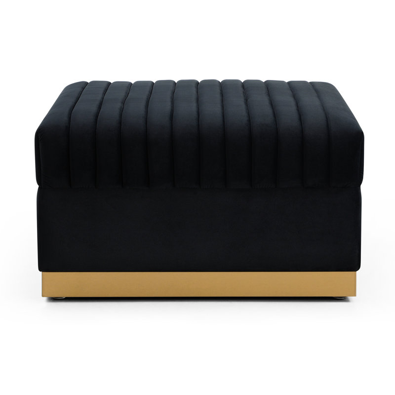 Contemporary Foot Rest In Velvet - Vertical Channel , Black Upholstered, Black