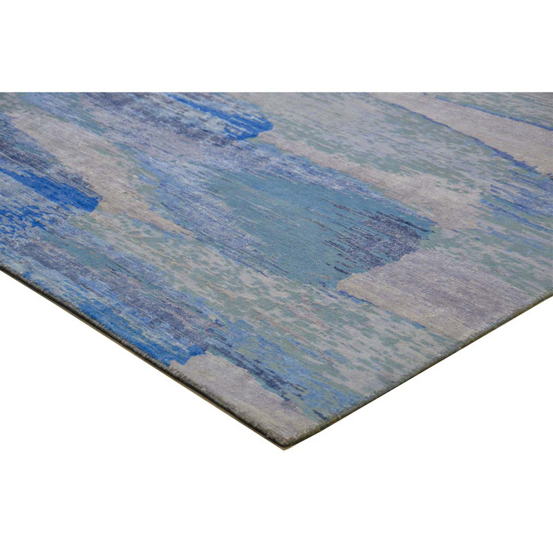 Tapis tissé à la main en argent / bleu, Rectangle 2 pi x 3 pi