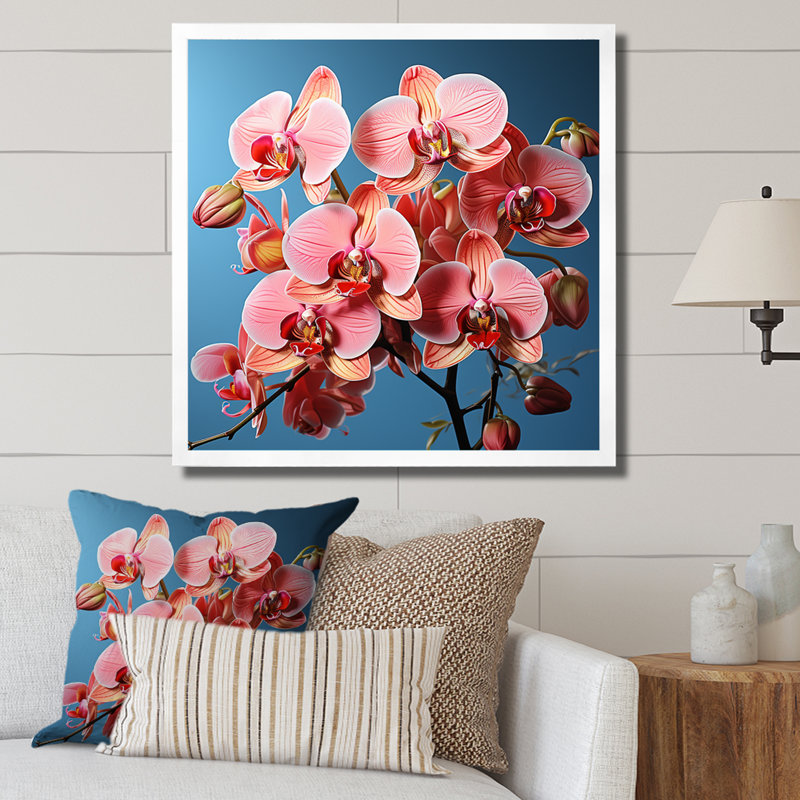 Pop orchidées néon rose I, Cadre simple blanc, H 36 po x l 36 po x P 1,5 po