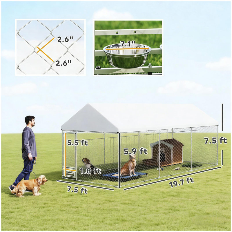 Chenil d'extérieur 19,7 pi x 7,5 pi x 7,5 pi, H 90,6 po x l 236,2 po x P 90,6 po