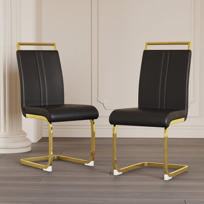 Modern Faux Leather Dining Chairs With C-Shaped Metal Legs, High Back And Comfortable Cushion For Various Spaces (Set Of 2)
