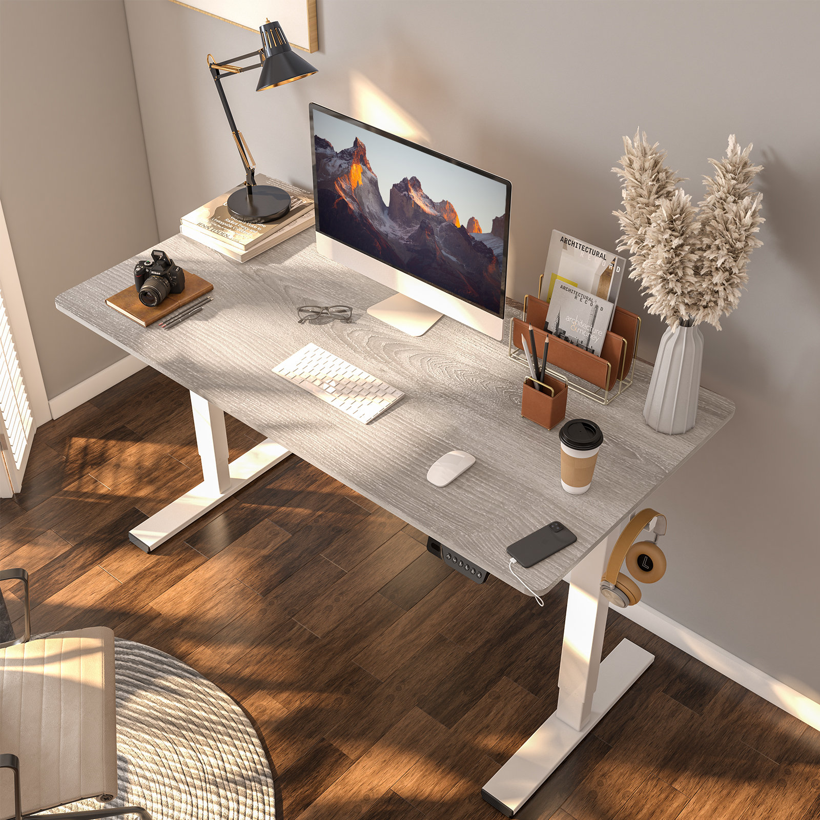 Mancheer Home Office Height Adjustable Standing Desk with USB Ports