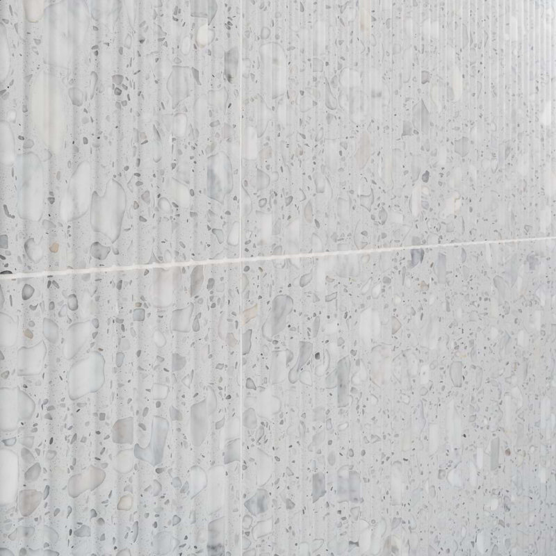 Terrazzo Italy Fluted 12x24 Honed Terrazzo Tile, Sacra Bianco White