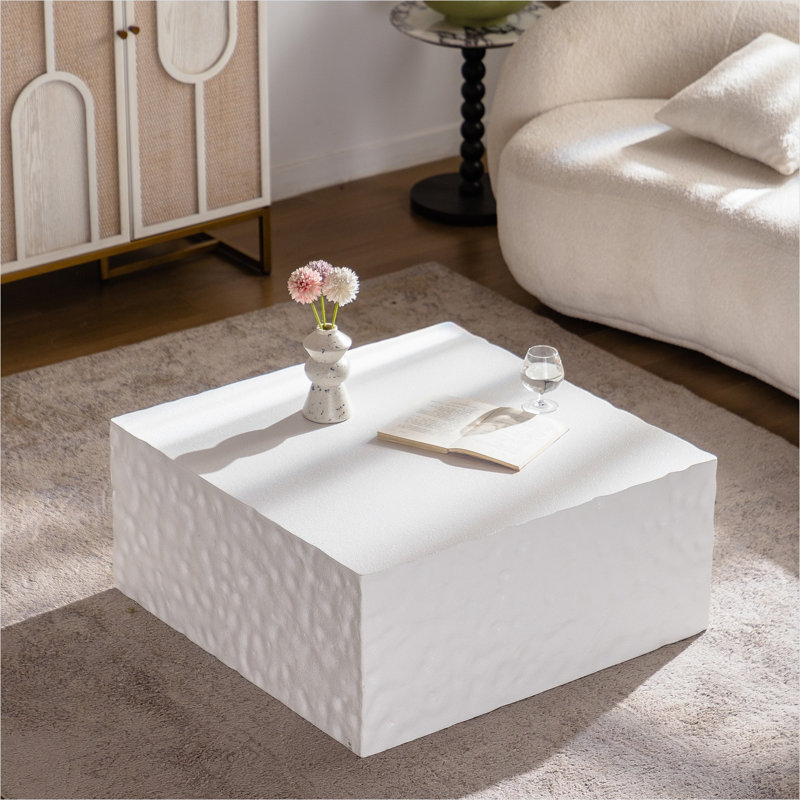 Table basse pour le salon, table carrée en panneau de fibres à densité moyenne blanc compact, 27,5 pouces sans assemblage requis