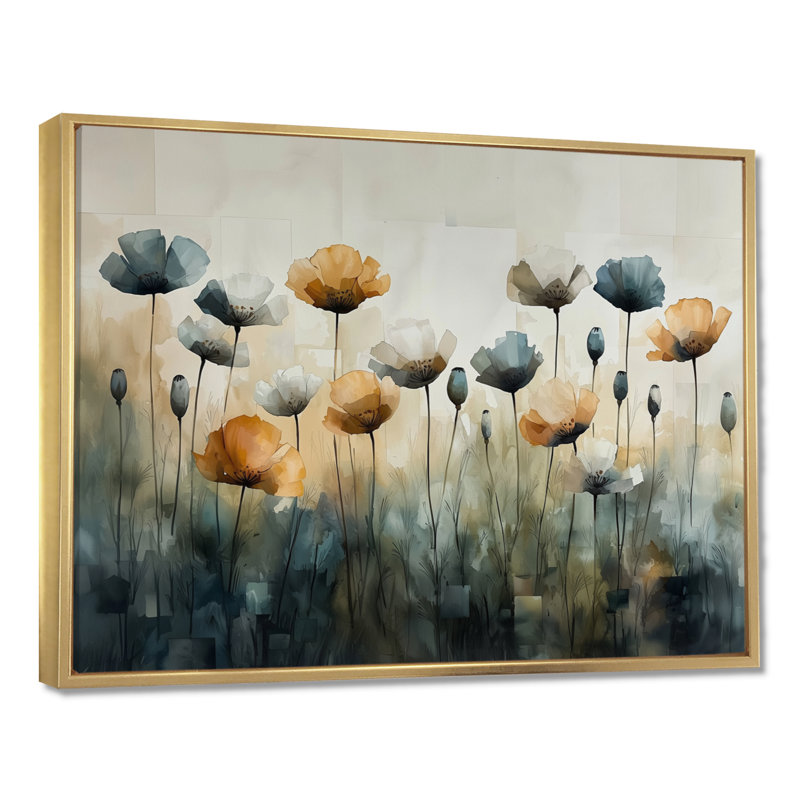 Anastasia - Art mural floral, Cadre flottant doré, H 34 po x l 44 po