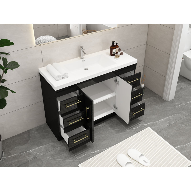 Ensemble de meuble-lavabo simple 48 po Carliss, Noir, Or