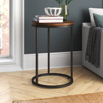 Dorriss Round Small End Table Walnut Color MDF Top,Metal Frame Black, Tall  End Table for Bed Room,Coffee Tea End Table for Living Room(Walnut+Black)