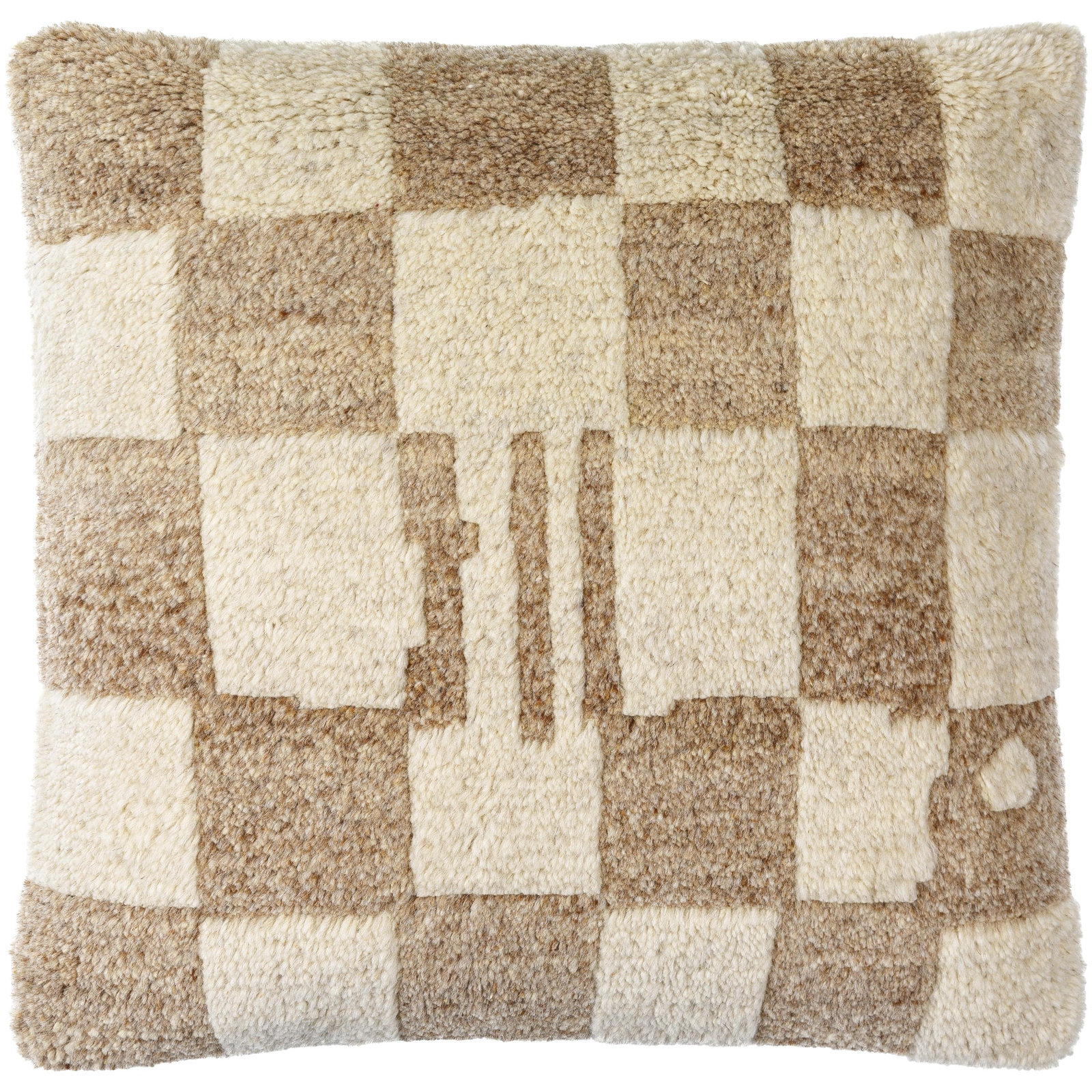Raven Checkered Wool Throw Pillow, 18" x 18", Down, Ivory