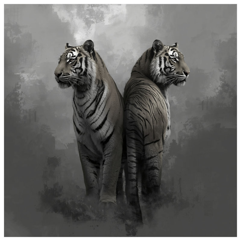 Tapisserie murale «Deux Tigres blancs» - Décoration murale Tigres, H 104 po x 88 avec 4 œillets
