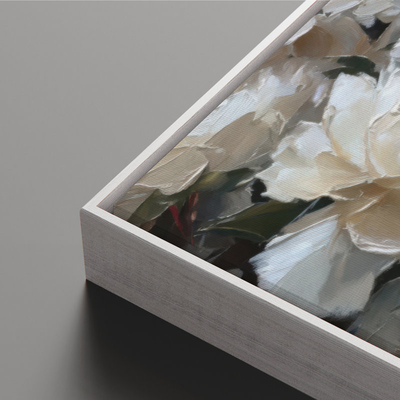 Art mural encadré sur toile - pivoines blanches élégantes sur fond gris doux - 16 po x 24 po, 24 po x 36 po, Blanc