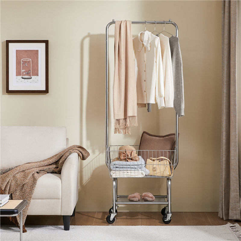3-Tier Rolling Laundry Cart with Hanging Rack