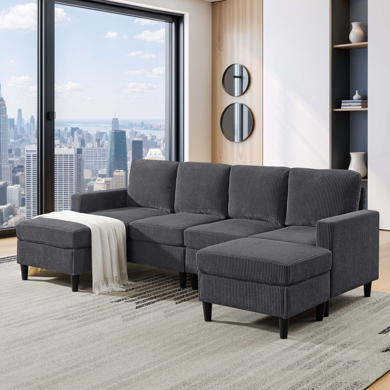 Canapé modulaire rembourré Cordory avec 2 repose-pieds Cordory