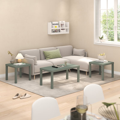Classic Living Room Table Set Of 3, Modern Rectangle Coffee Table With 2 Side Tables, End Tables, 1.8 Inch Thick Tabletop For Living Room, Home Office, White