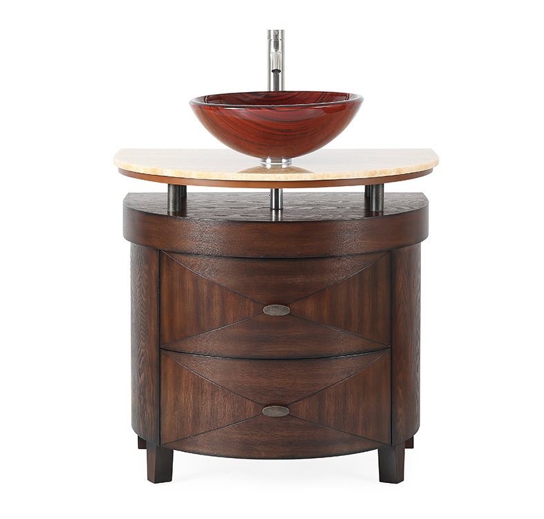 Meuble-lavabo sur pied moderne Verdana de 81 cm (32 pouces) de la collection Benton, brun moyen, lavabo simple, dessus en marbre synthétique jaune, entièrement assemblé