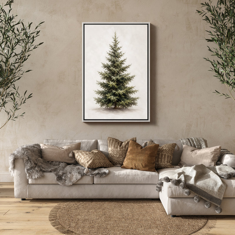 «Evergreen Pine Tree Minimalist Winter Nature Decor», reproduction d'art encadrée, 36" H x 24" W, White