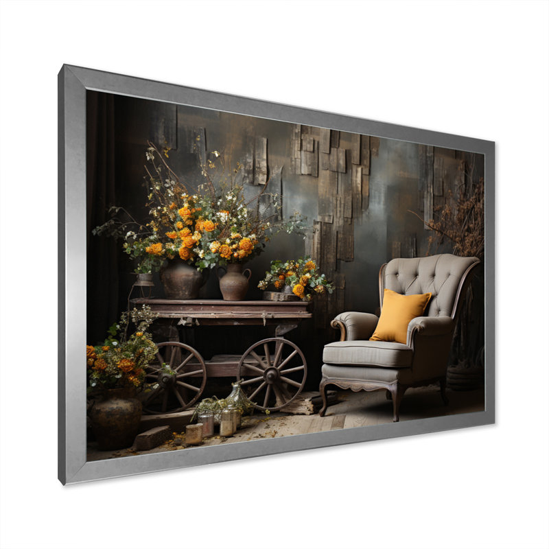 «Country Charm Rustic Serenity», reproduction d'art sur toile, H 24 po x l 32 po x P 1 po, Cadre simple argenté