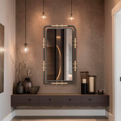 Miroir mural noir et doré