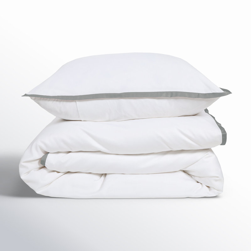 Langston Modern & Contemporary Rayon Machine Woven Duvet Cover, Queen Duvet Cover + 2 Standard Shams, White/Ocean