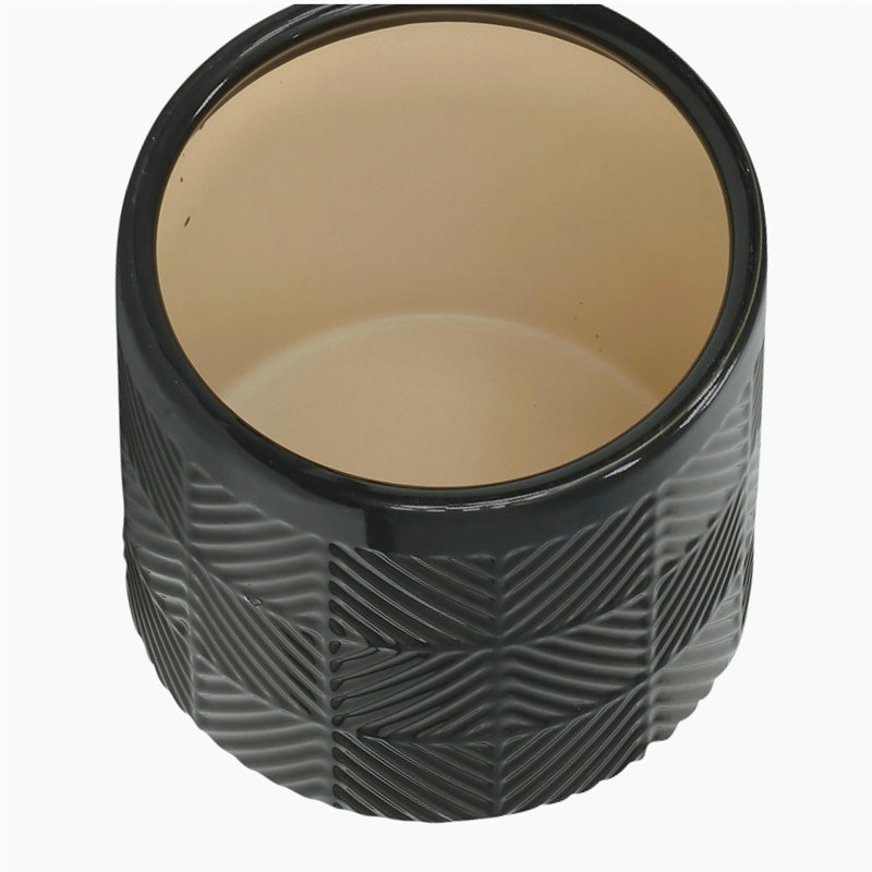 S/2 6/8" Textured Planters, Shiny Black, Black