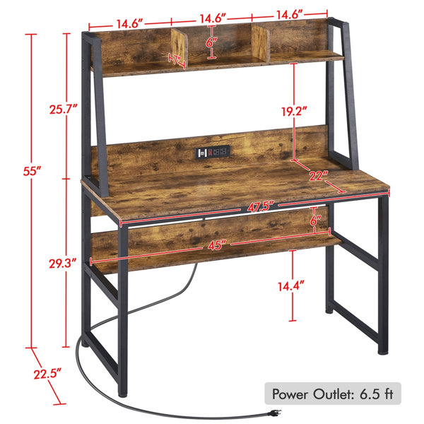 Fortney Home Office Desks with Reversible Bookshelf 17 Stories Color (Top/Frame): Oak/Black, Size: 47.64 H x 47.24 W x 25.2 D