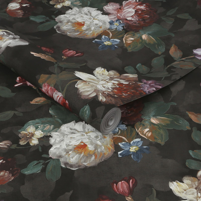 Erique Floral Wallpaper Roll, Black