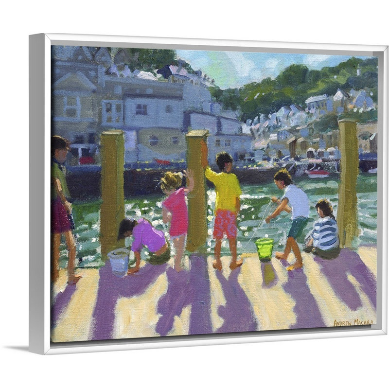 «Quayside Fishing, Looe, 2015» par Andrew Macara, reproduction d'art graphique sur toile, Cadre flottant blanc