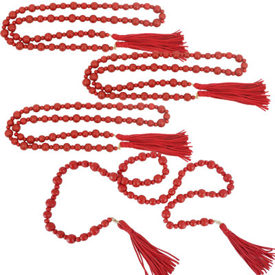 Guirlande de perles de bois - ensemble de 4 - L 64 po - Rouge