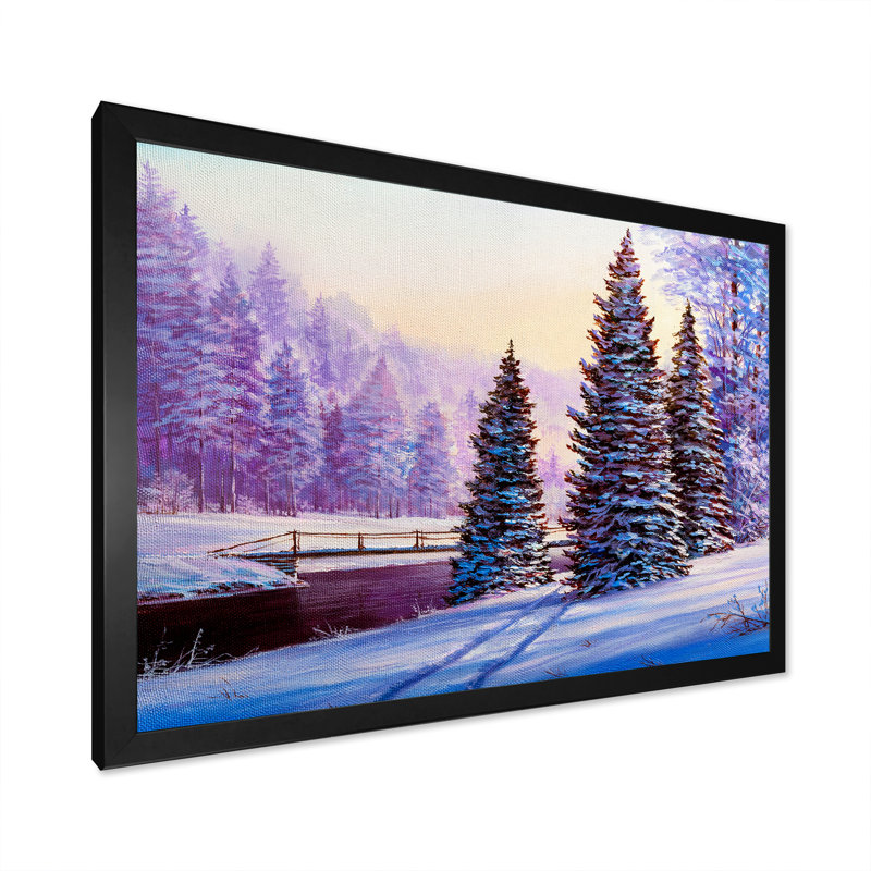Sunshine Through Snowy Winter Landscape Vi - reproduction d'art sur toile, H 24 po x l 36 po x P 1 po, Toile avec cadre noir