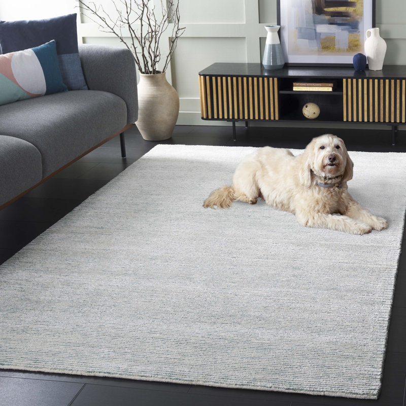 Tapis turquoise / ivoire touffeté à la main Soho, Rectangle 3 pi x 5 pi