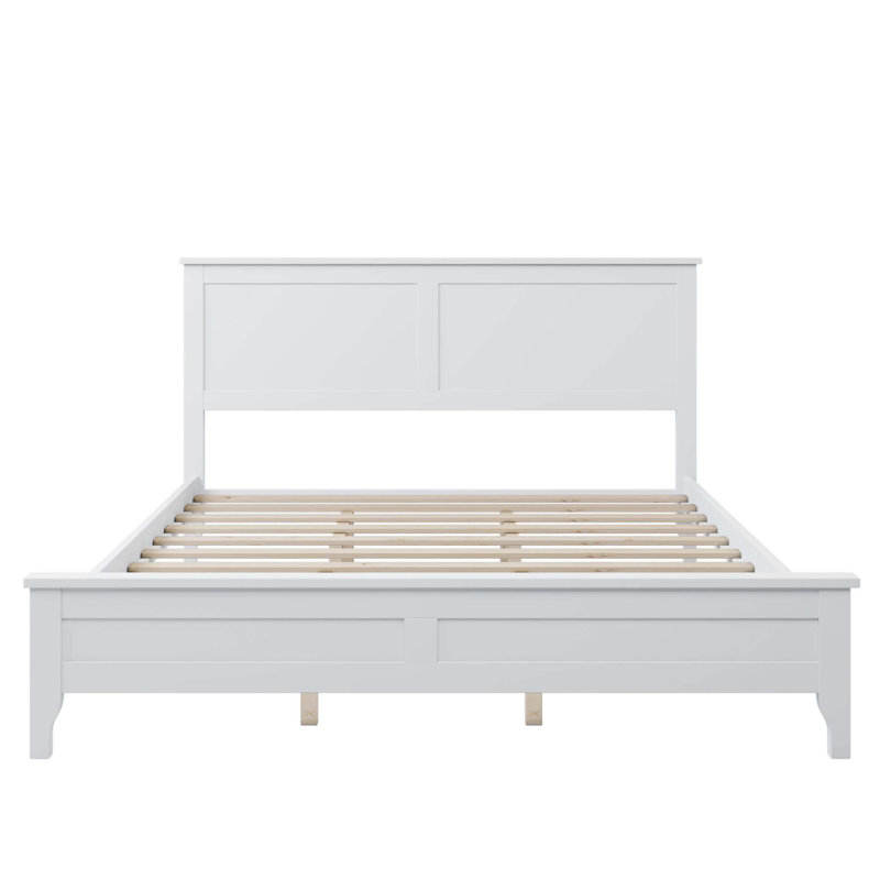 Lit plateforme en bois massif avec tête de lit moderne, Très grand, White