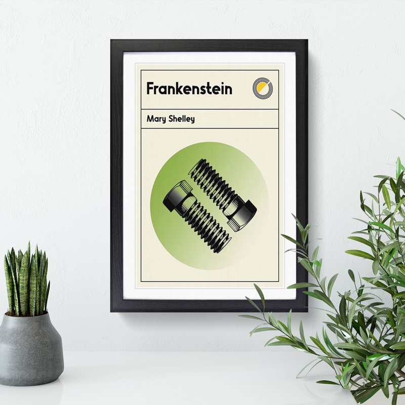 Book Cover Frankenstein Mary Shelley - Picture Frame Graphic Art, Black, 65cm H x 48cm W x 2cm D