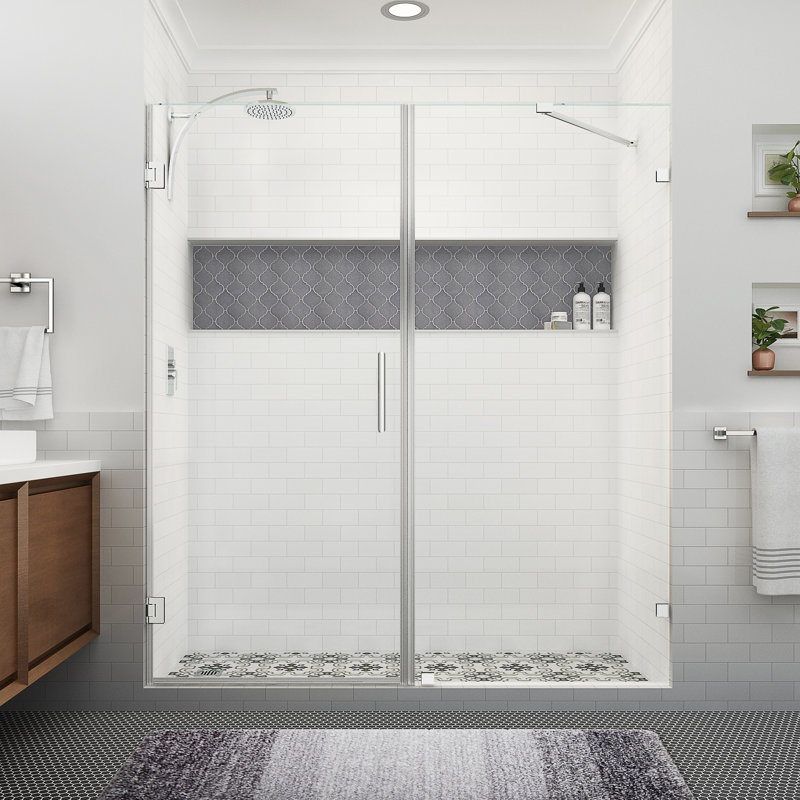 Nautis XL 73.25 to 74.25 in. W x 80 in. H Hinged Frameless Shower Door with Clear StarCast Glass, Chrome