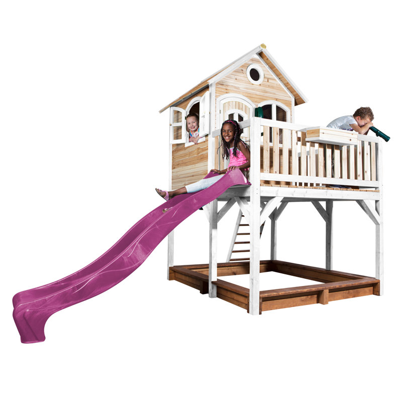 Liam AXI 377cm W x 255cm D Outdoor Hemlock Wood Luxury Playhouse, Natural/White/Purple