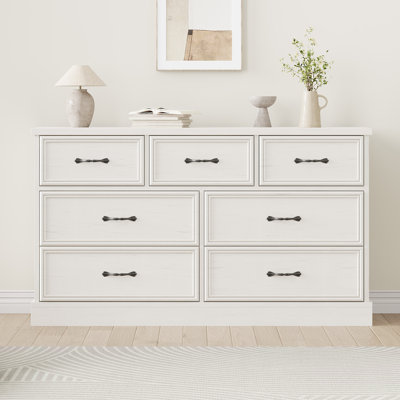 7 Drawers Dresser for Bedroom, Modern Chest of Drawers with Metal Handle, Wood Dresser TV Stand