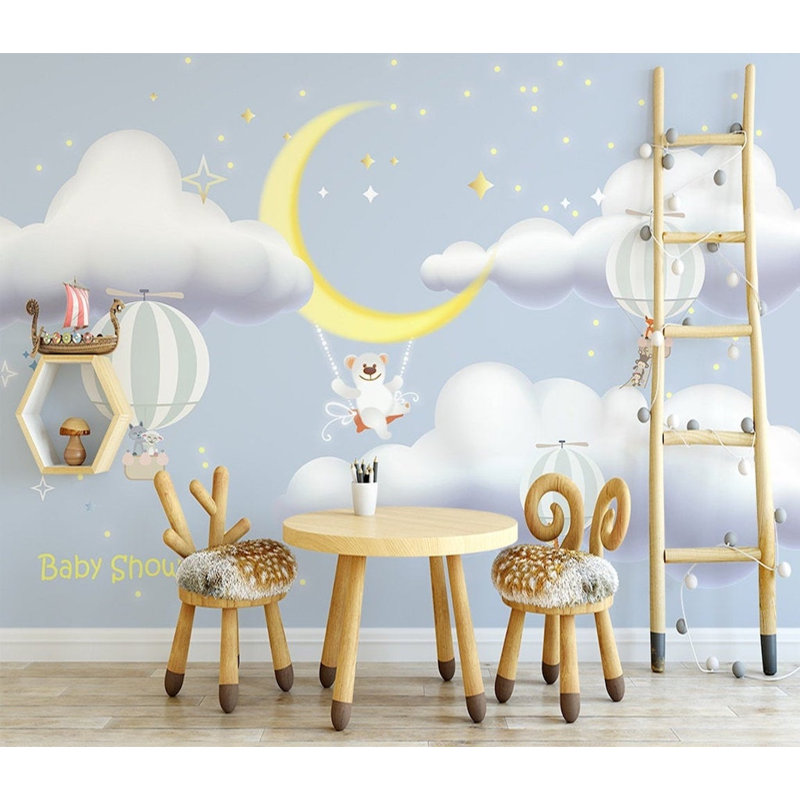 Papier peint amovible en forme de montgolfière avec de jolis nuages, L 105,96 po x l 187 po