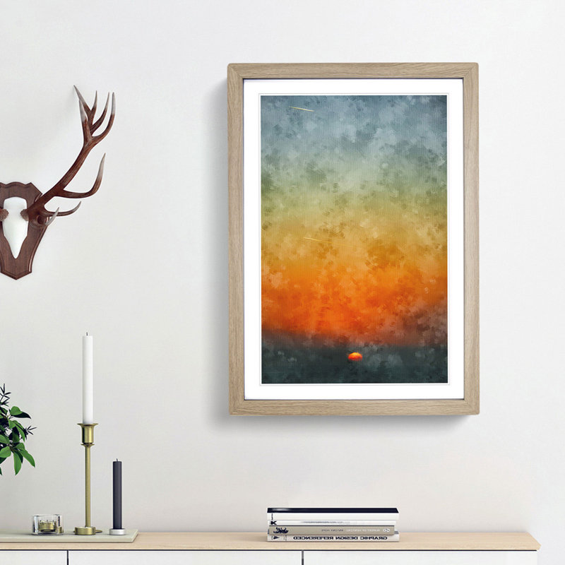 Glorious Sunset - Single Picture Frame Painting on MDF, Oak Framed, 87cm H x 62cm W x 2cm D