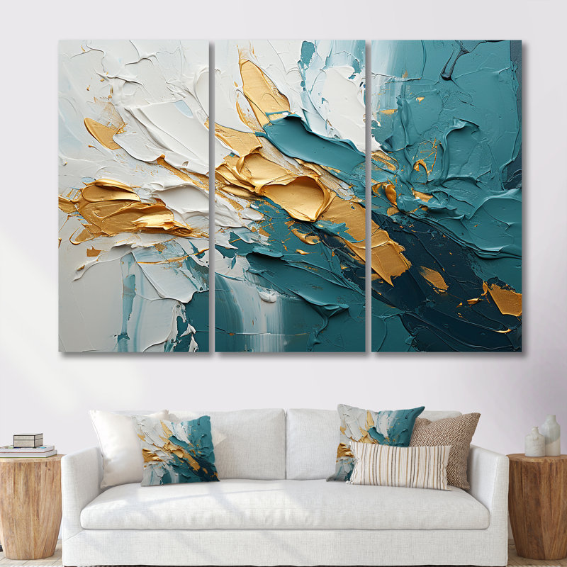 Lailah - ensemble d'art mural vagues côtières, Toile tendue, H 40 po x l 60 po x P 1 po
