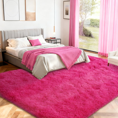 Shag Area Rugs for Living Room, 8x10 ft Soft Fluffy Rugs for Bedroom, Nursery, Kids Room Home Decor, Rose Red
