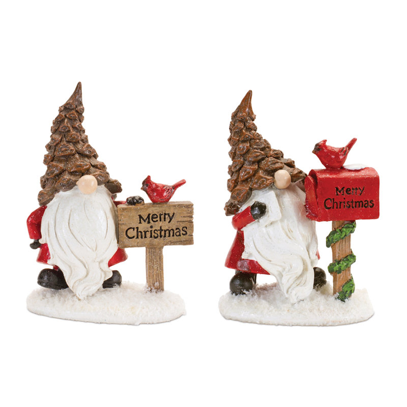 Festive Red and White Resin Santa Gnome Figurines Set