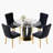 High Gloss Round Dining Table Set with 4 Velvet Dining Chairs-116537225-116537235
