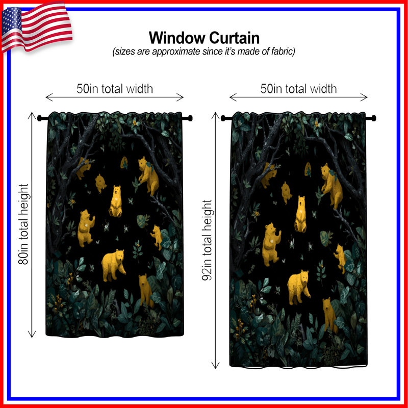Rideaux et rideaux occultant jaune Bears In Forest, 50" x 80" - 1 Panel, Sheer
